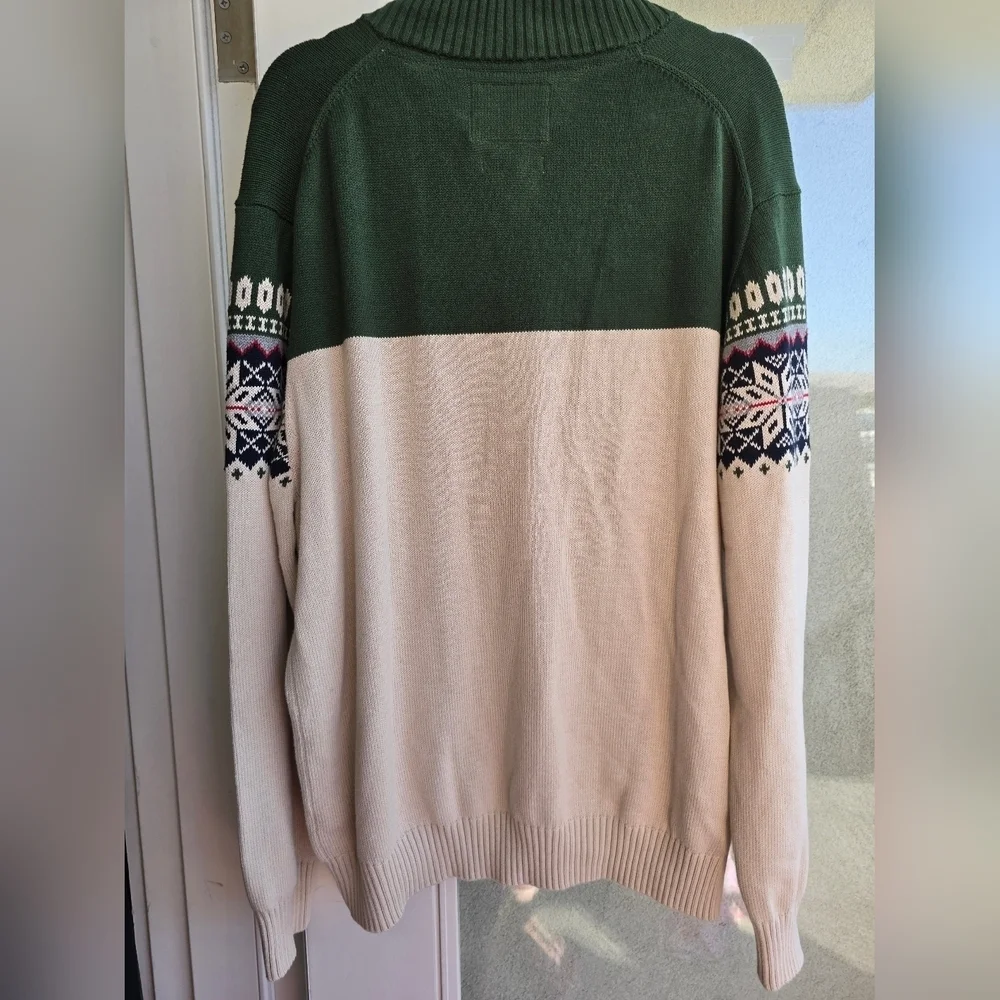 Weatherproof Nordic Green and Cream Zip Up Sweater Vintage